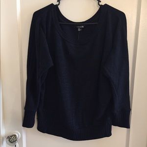 3/4 sleeve dark blue scoop neck sweater